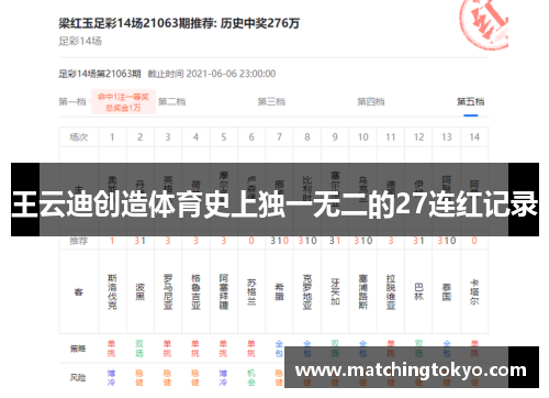王云迪创造体育史上独一无二的27连红记录